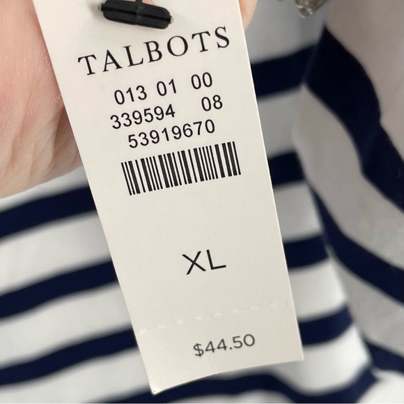 NWT Talbots Cotton Striped Paisley Bateau Neck 3/4 Sleeve Pullover T-Shirt Top - Picture 3 of 6